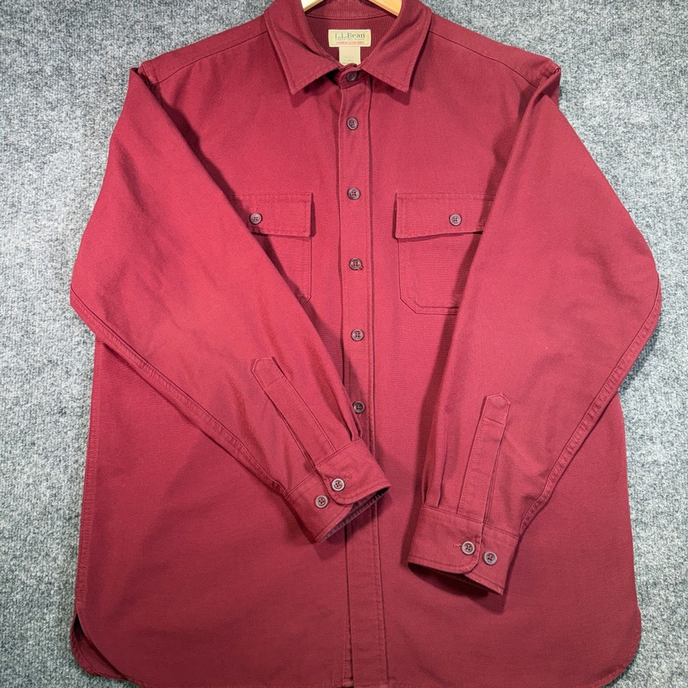 LL Bean Chamois Cloth Shirt Mens Large Red Heavyweight Cotton Flannel Vintage